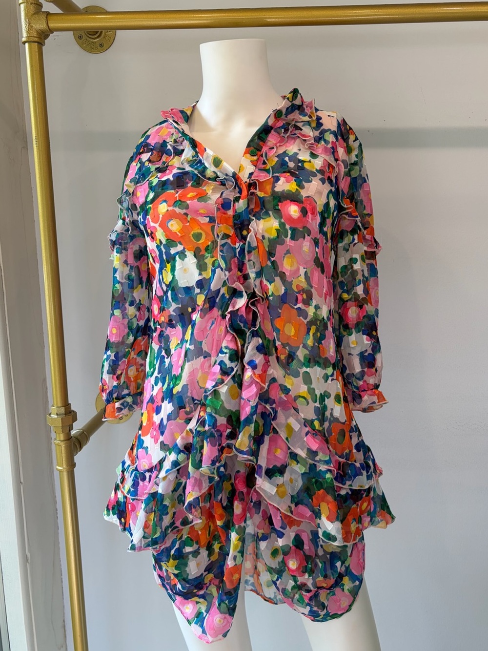 Saloni Floral Ruffle Tiered Dress - Bright Multi